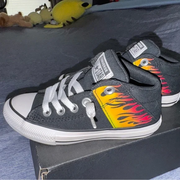 Converse Kids Black and Yellow Flame Sneakers - Picture 4 of 12